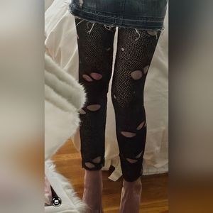 Folter pothole black fishnet leggings M NEW 2 pair IRREGULAR *RARE*